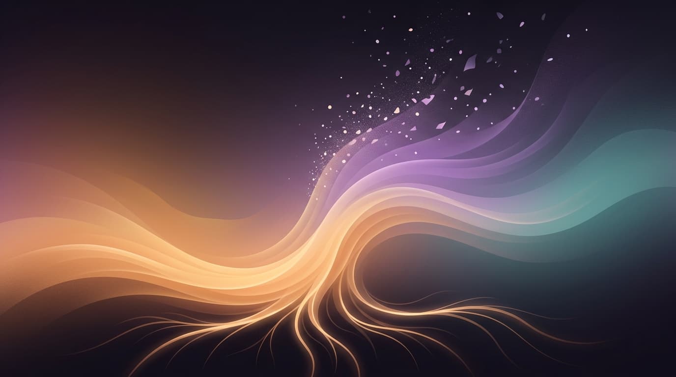 Abstract digital art of 396 Hz grounding frequencies radiating from a calm inner center, soft purple and amber gradients on a dark background