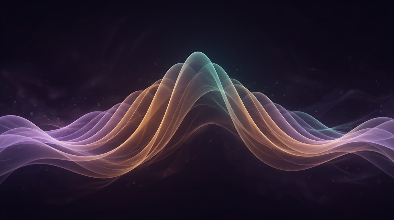 Abstract digital art of fast beta brainwaves converging into a performance-ready focus state, soft purple and amber gradients on a dark background